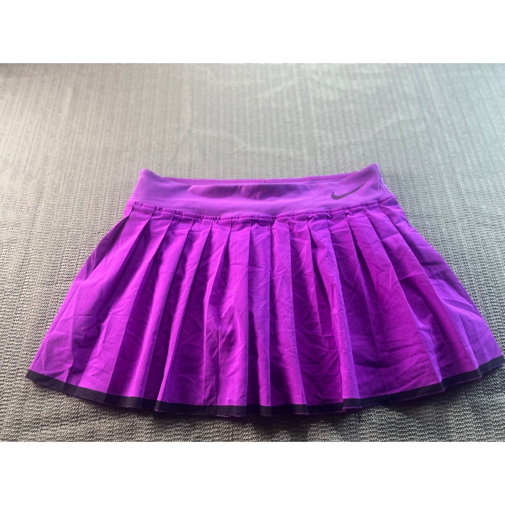 Nike Dri-FIT Purple Pleated Tennis Skirt Skort Black Stripe Women L 724714-564